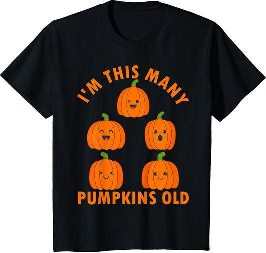 Kids 5 Year Old Boy Pumpkin Halloween 5th Birthday Kids T-Shirt