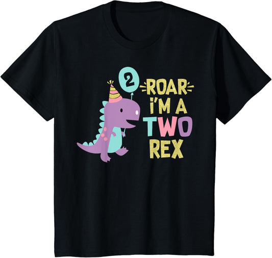 Two Rex 2nd Birthday Girls Cute Second Dinosaur 2 Year Old T-Shirt