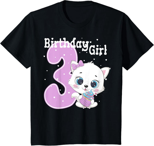 Cat 3rd Birthday Shirt Girls Kitten Birthday Girl 3 Years T-Shirt