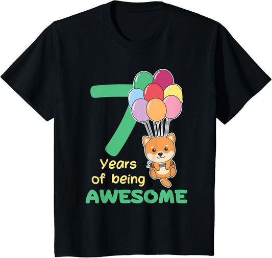 Kids Shiba Inu 7th Birthday Kids Seven Year Old Shiba Inu T-Shirt