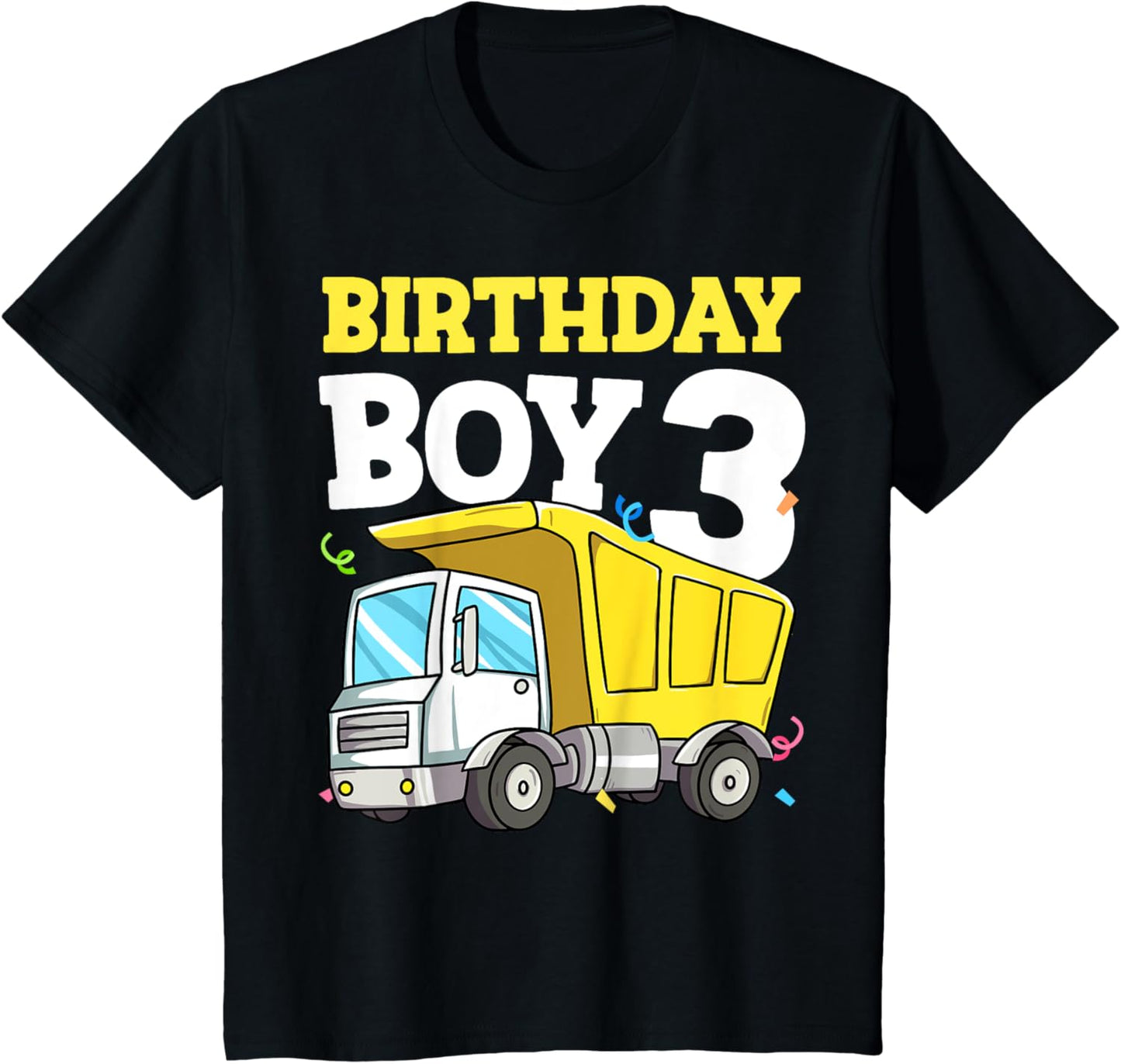 Kids Birthday Boy 3 Three Construction Truck 3rd Birthday Toddler T-Shirt