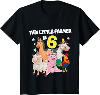 Kids Farm 6 Year Old Birthday Outfit Boy Tractor 6th Birthday T-Shirt