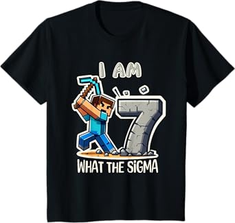 Kids 7 Years Old Sigma Pixel Art Mining Gamer Birthday T-Shirt