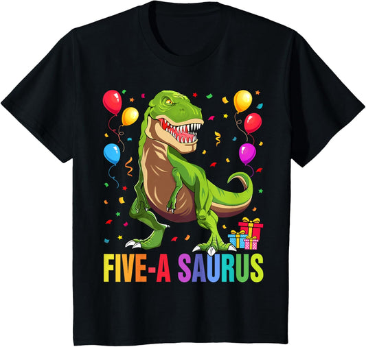 Kids 5 Year Old Dinosaur Birthday 5th T Rex Dino Five Saurus T-Shirt