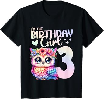 3rd Birthday Owl 3 Years Old Three years 3 Birthday Girl T-Shirt