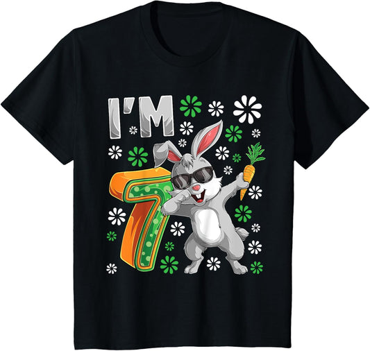 7 Year Old Bunny 7th Birthday Party Dabbing Bunny Lover T-Shirt