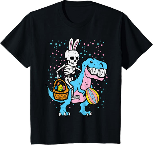 Kids Easter Skeleton On Dino Trex Egg Hunting Toddler Boys Kids T-Shirt