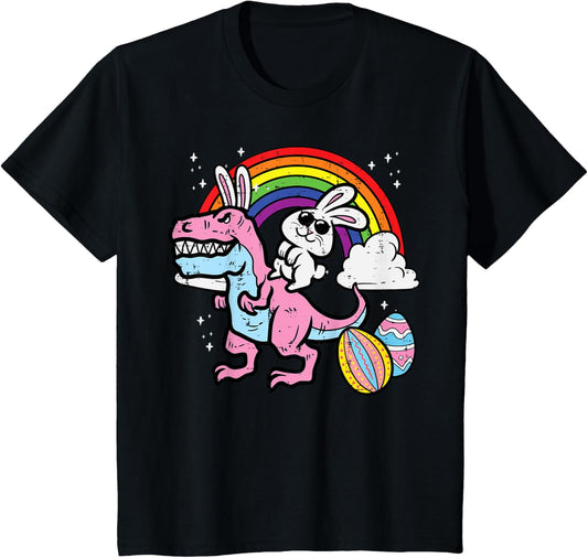 Kids Easter Bunny On Dino Funny Rabbit Trex Boys Kids Toddlers T-Shirt