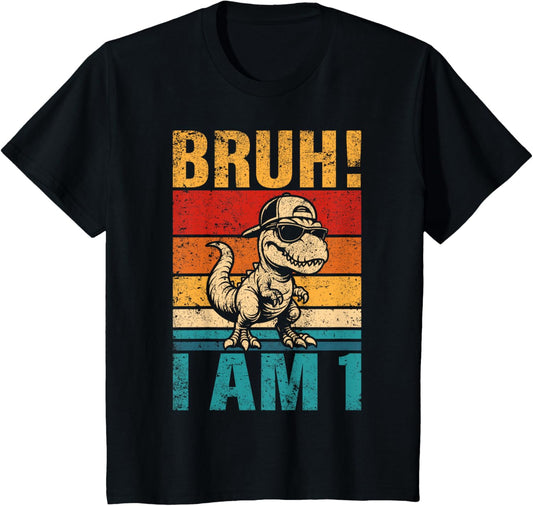 Kids 1 Year Old Birthday Boy Dinosaur Bruh It's My 1st Birthday T-Shirt