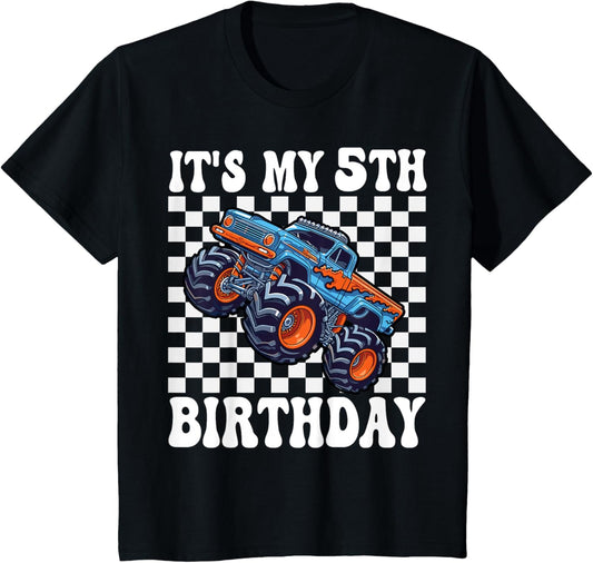 5 Years Old Boy Girl It's My 5th Birthday Boys Monster Truck T-Shirt