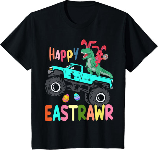Kids Happy Eastrawr Funny Easter Trex Monster Truck Toddler Boys T-Shirt
