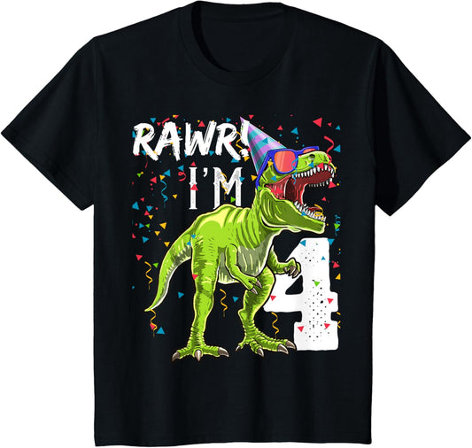Rawr I'm 4 4th Birthday T Rex Dinosaur Party Gift for Boys T-Shirt