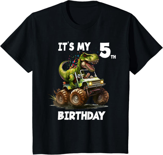 Kids 5th Birthday Boy - Turning 5 Dinosaur T-Shirt
