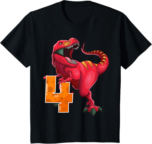 4th Birthday Shirt Dino T Rex 4 Years Old Dinosaur Boys Girl T-Shirt