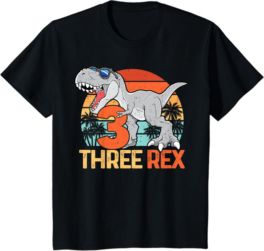 Kids Boys Three Rex 3rd Birthday Shirt Third Dinosaur 3 Year Old T-Shirt