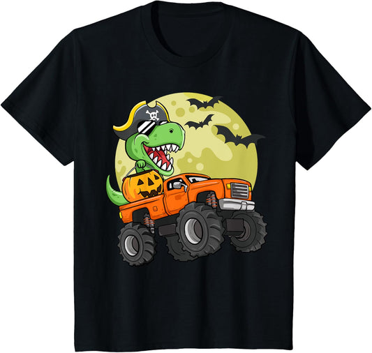 Kids Boys Halloween Monster Truck T-Rex Pirate Dinosaur Toddler T-Shirt