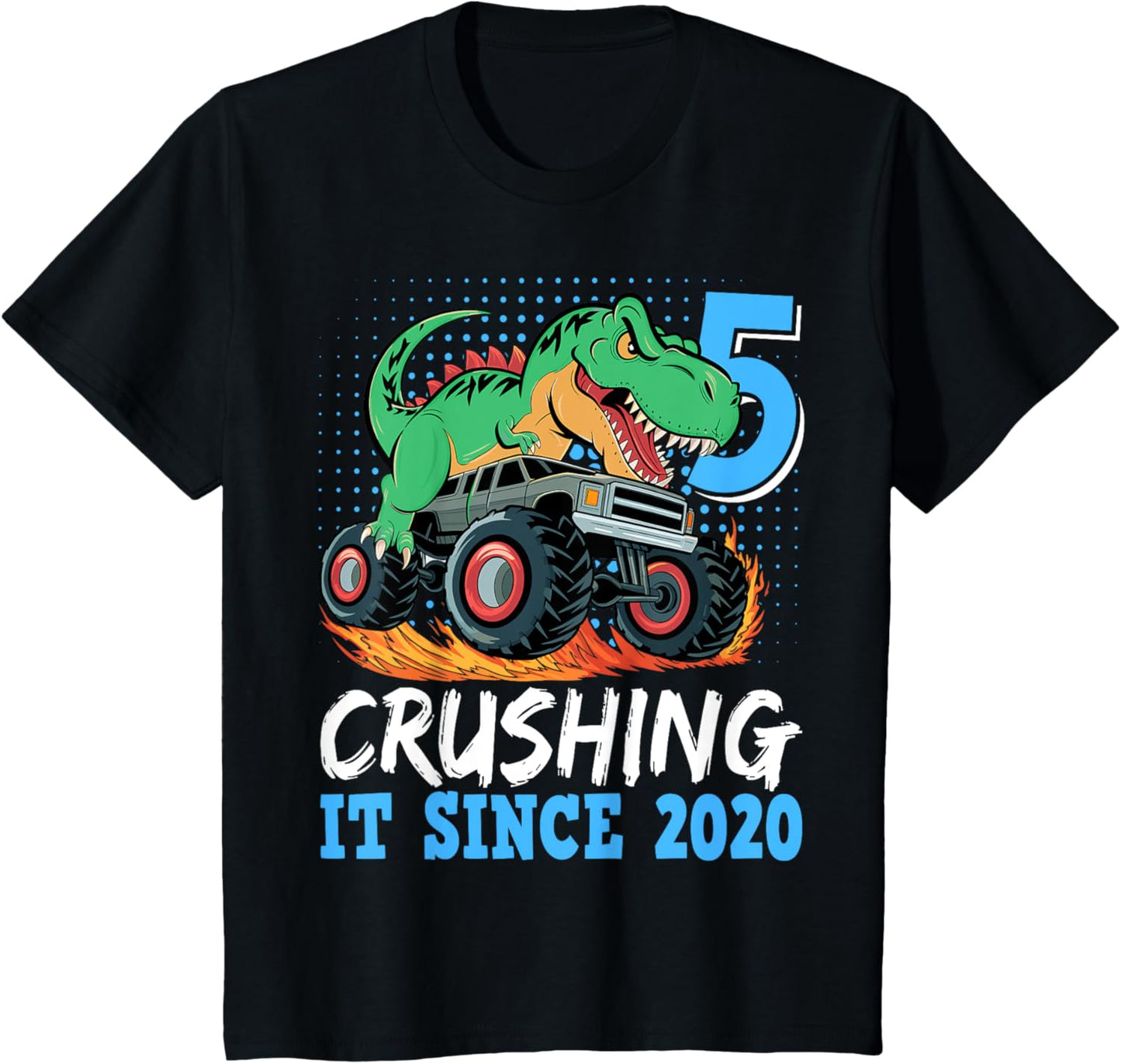 Kids Monster Truck Dinosaur Birthday for 5-Year-Old Boys T-Shirt