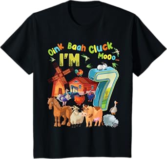 Barnyard 7th Birthday Farm Animals 7 Years Old Farming T-Shirt