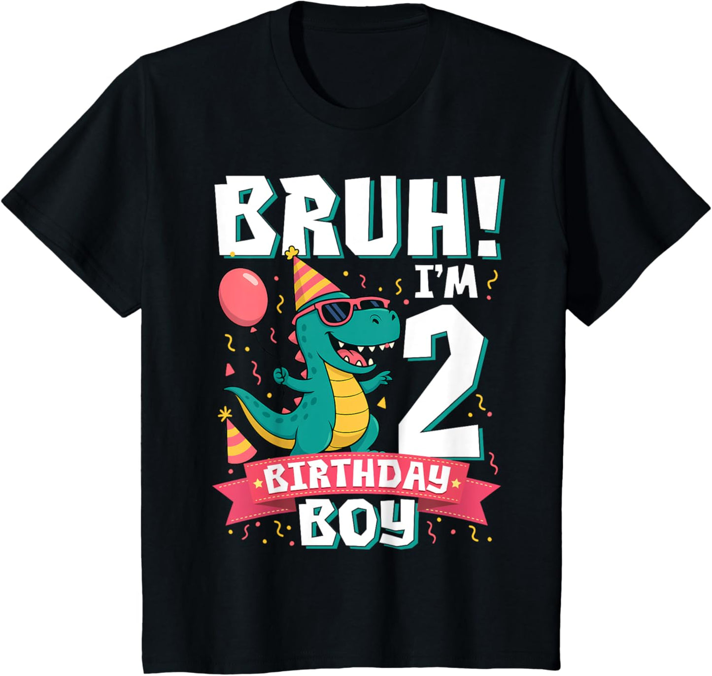 Kids Bruh I'm 2 Years Old Shirt 2nd Birthday Boy T Rex Dinosaur T-Shirt