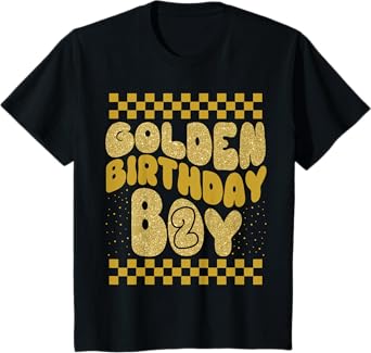 Kids Golden 2nd Birthday Boys Toddlers Birthday Party Decoration T-Shirt