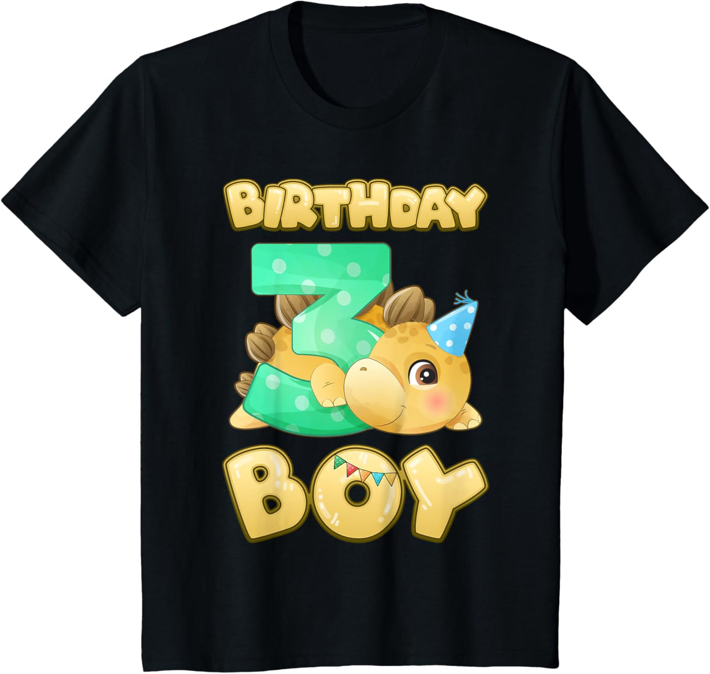 Kids 3 Year Old Birthday Boy, Little Dinosaur with Number 3 T-Shirt