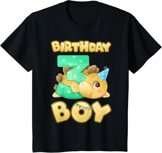 Kids 3 Year Old Birthday Boy, Little Dinosaur with Number 3 T-Shirt