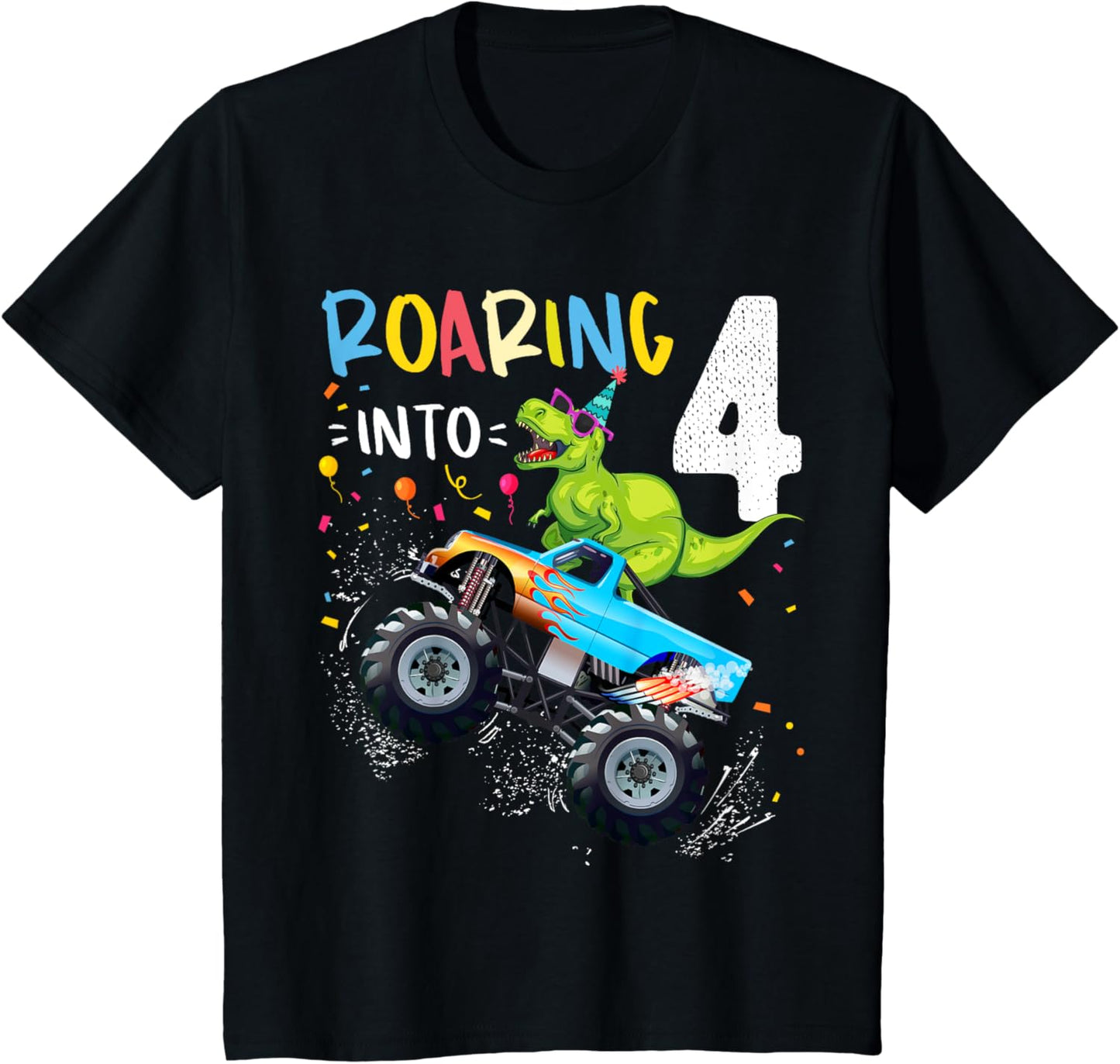 4th Birthday T Rex Dinosaur Monster Truck Boys and Girls T-Shirt