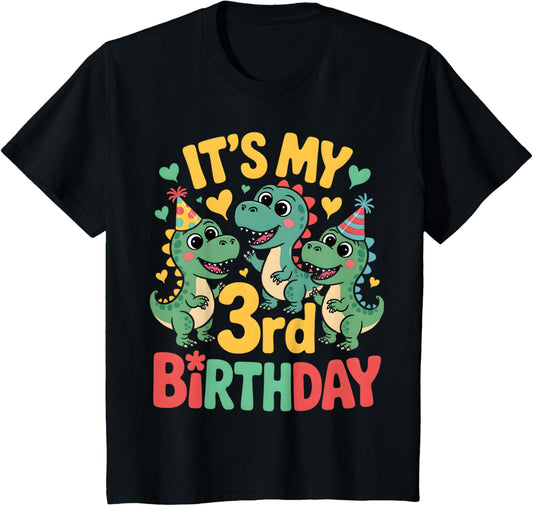 Kids 3 Years Old Toddler Boys Dinosaur 3rd Birthday Themed Party T-Shirt