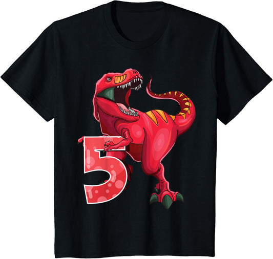 5th Birthday Shirt Dino T Rex 5 Years Old Dinosaur Boys Girl T-Shirt