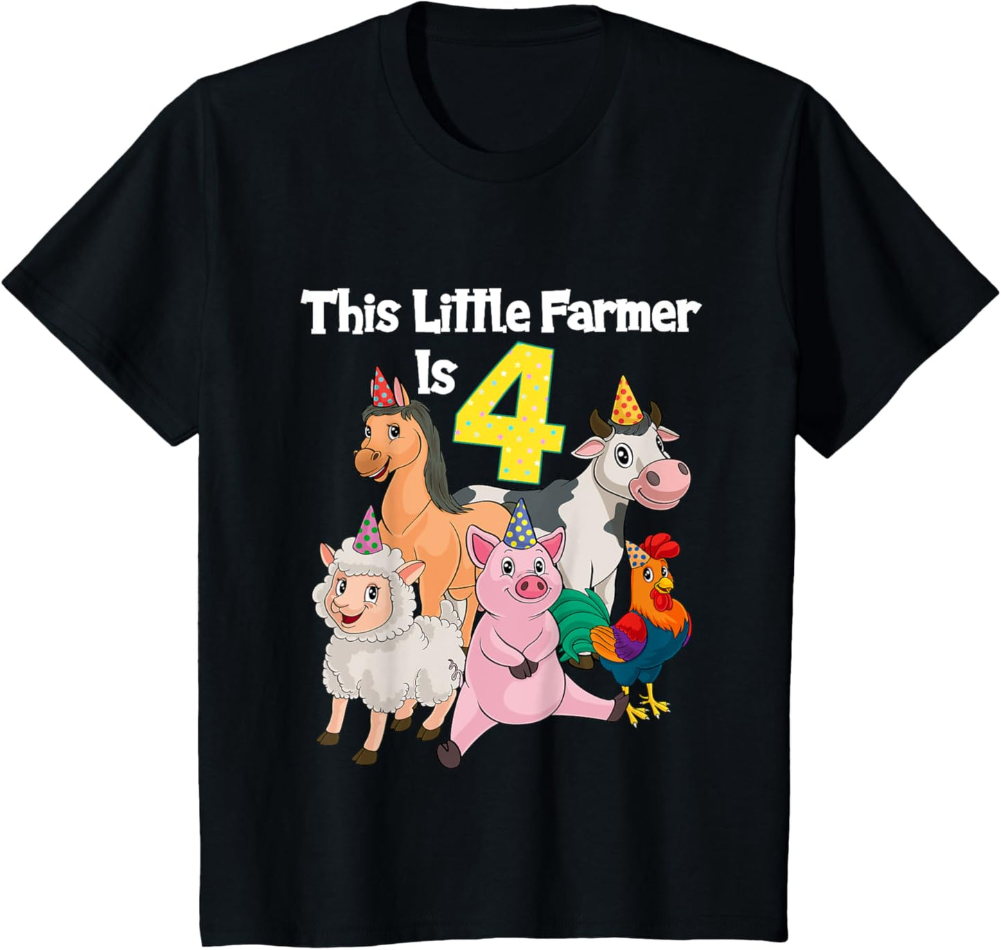 Barnyard 4 Year Old Farm Animals 4th Birthday T-Shirt