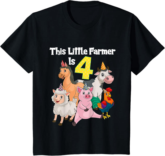 Barnyard 4 Year Old Farm Animals 4th Birthday T-Shirt