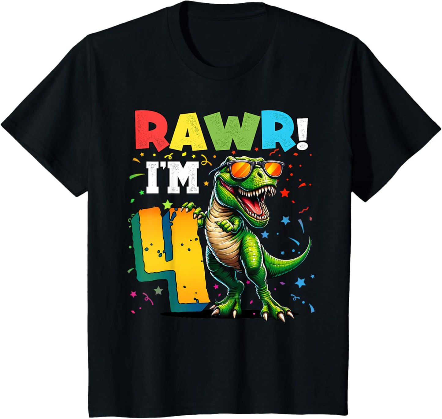 Kids Rawr I'm 4 4th Birthday T Rex Dinosaur Party Shirt for Boys T-Shirt
