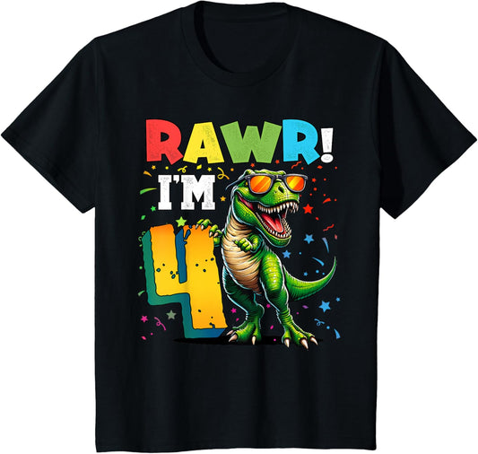 Kids Rawr I'm 4 4th Birthday T Rex Dinosaur Party Shirt for Boys T-Shirt