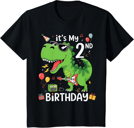 Funny It's My 2nd Birthday Dino T-Rex 2 Years Old Bday Party T-Shirt