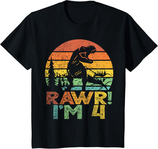 Rawr Im 4 Dinosaur T Rex 4 Year Old Boys 4th Birthday Party T-Shirt