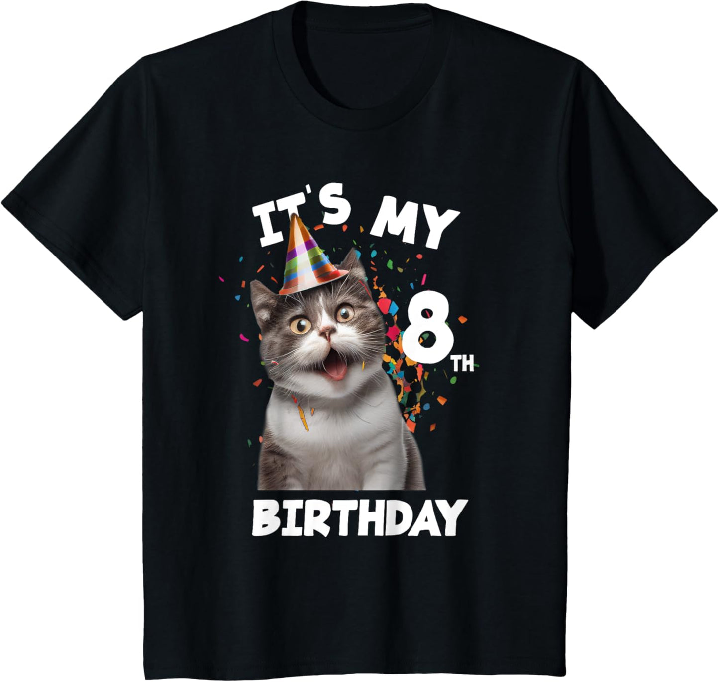 Kids It's my 8th Birthday 8 Year Old Cat Birthday T-Shirt