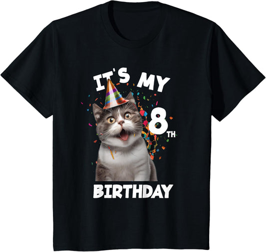 Kids It's my 8th Birthday 8 Year Old Cat Birthday T-Shirt