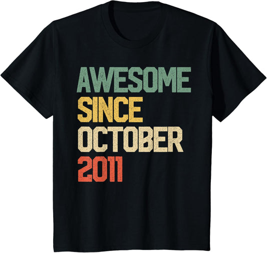 Kids Fun Awesome Since October 2011 Gift 8 Years Old 8th Birthday T-Shirt