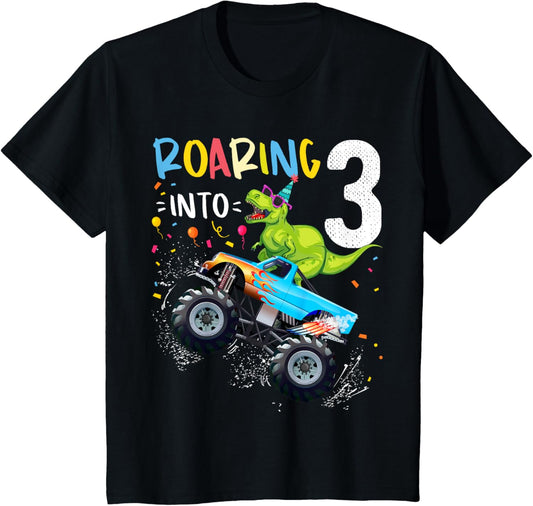 3rd Birthday T Rex Dinosaur Monster Truck Boys and Girls T-Shirt