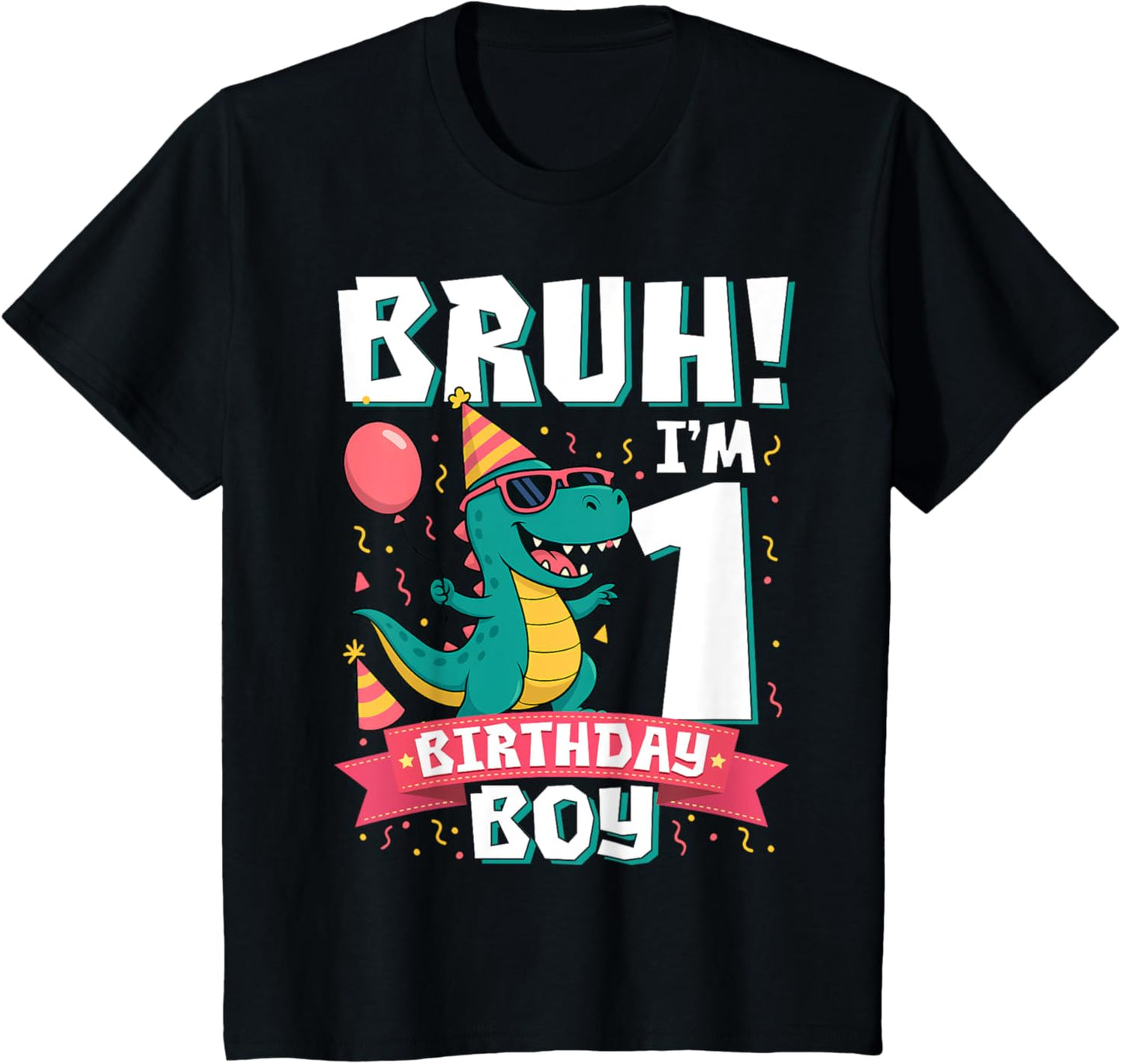 Kids Bruh I'm 1 Year Old Shirt 1st Birthday Boy T Rex Dinosaur T-Shirt