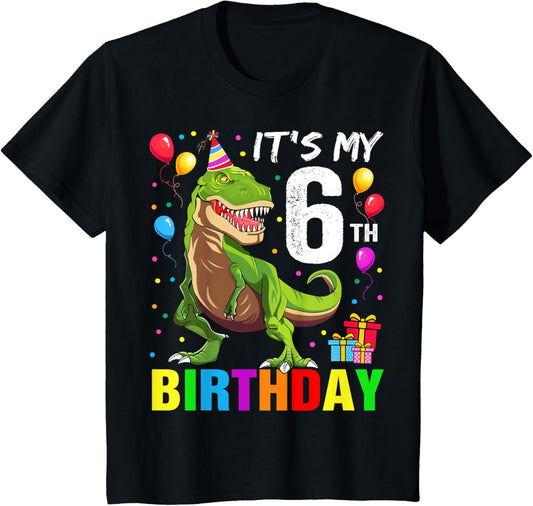 It's My 6th Birthday Happy 6 Year T-Rex Boys T-Shirt