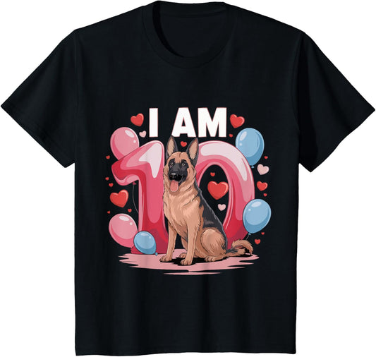Kids German Shepherd 10 Years Old 10th Birthday Party T-Shirt