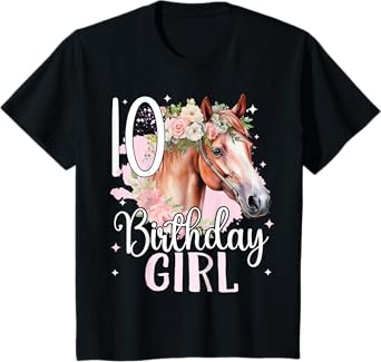 Kids 10th Birthday Horse Girl Riding 10 Years Old Girl Ten Girl T-Shirt