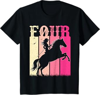 4th Birthday Cowgirl Girls 4 Year Old Rodeo Horse Vintage T-Shirt