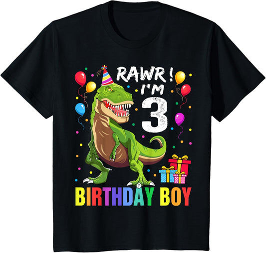 Kids 3 Year Old Shirt 3rd Birthday Boy T Rex Dinosaur Shirt T-Shirt