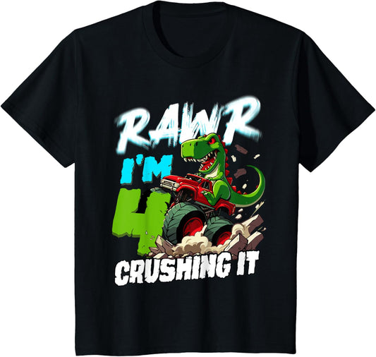 Kids 4 Crushing It Dinosaur T Rex Birthday Shirt 4 Years Old Boy T-Shirt