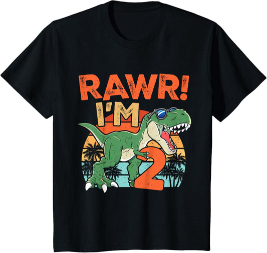 Rawr I'm Two Rex 2nd Birthday Second Dinosaur 2 Year Old T-Shirt