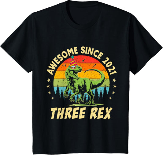 Three Rex Dino 3rd Birthday Dinosaur 3 Year Old Third Funny T-Shirt
