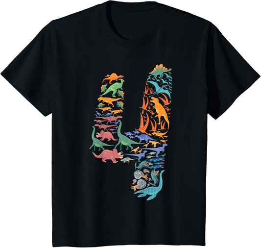Kids Dinosaur 4th Birthday Boy 4 Years T-Rex Party Rawr I'm 4 T-Shirt