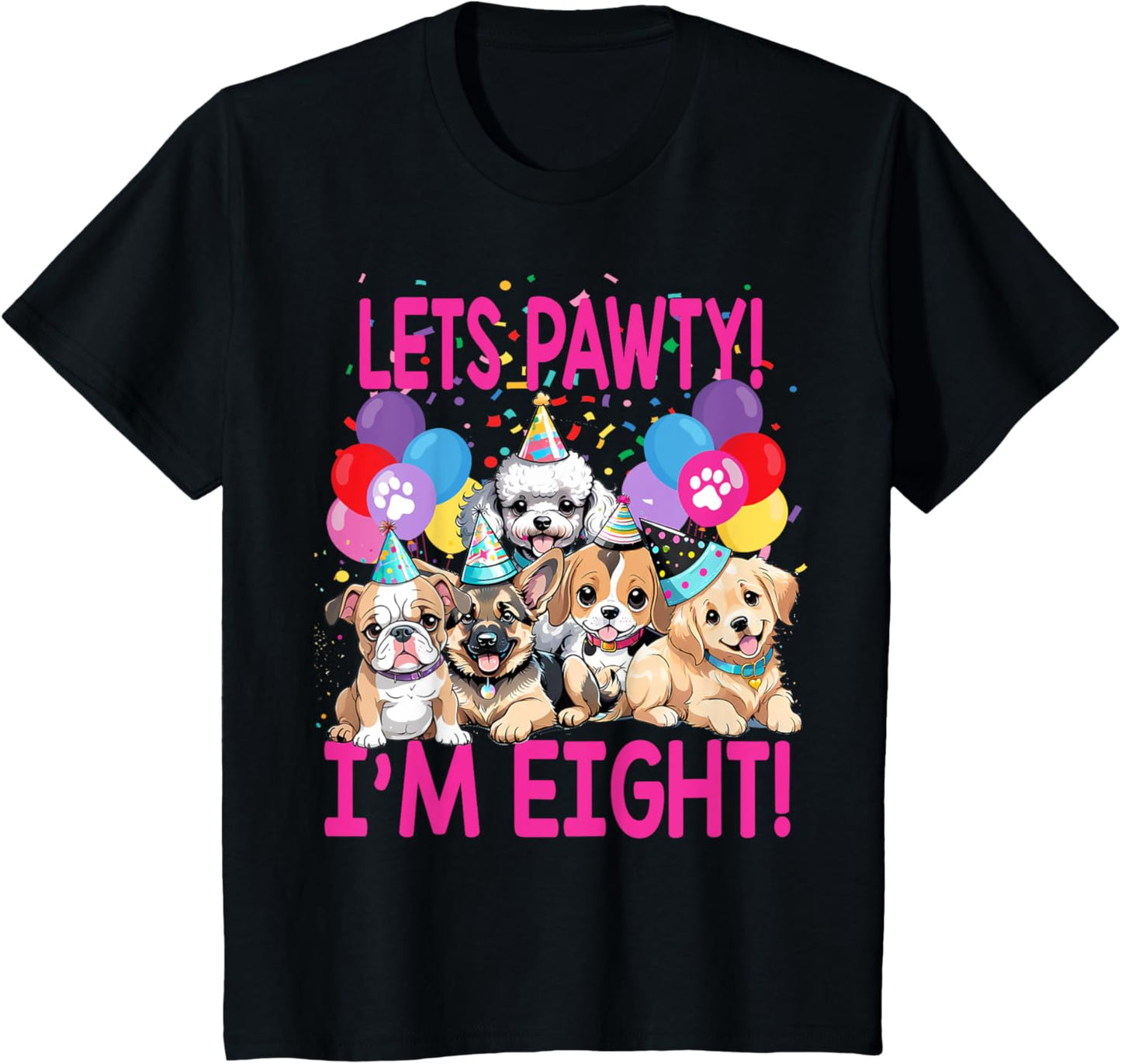 Kids Lets Pawty I'm EIGHT! Puppy Dog Themed Birthday Party Outfit T-Shirt
